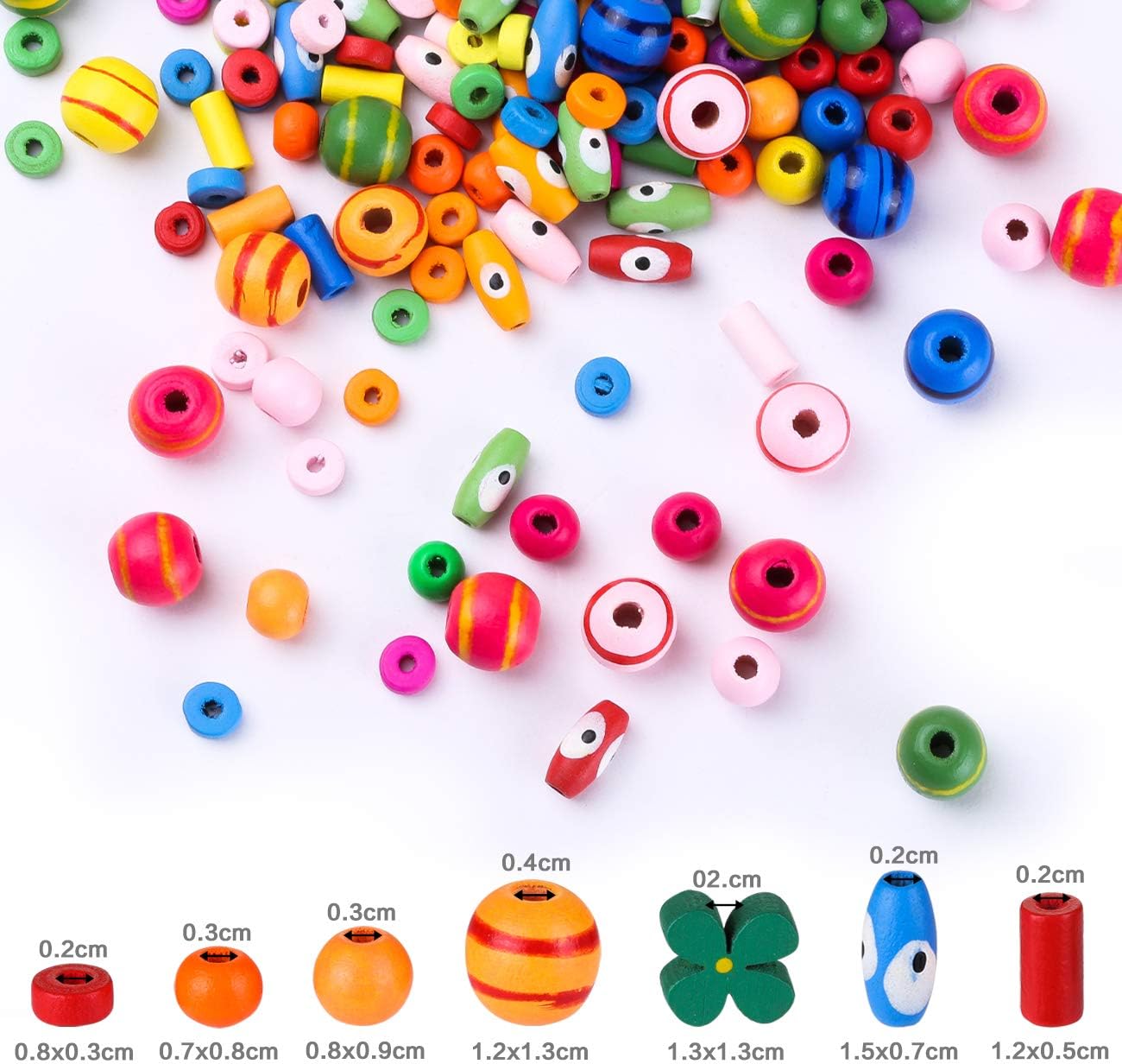 Detalle de Naler 550 Stück Holzperlen mehrfarbig (0,2–1,3 cm) – Set für Schmuck basteln und Handwerk