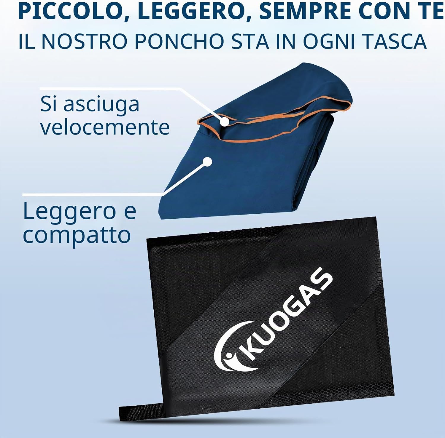 Detalle de KUOGAS Poncho da bagno per uomo 117x88 cm in microfibra Blu Scuro