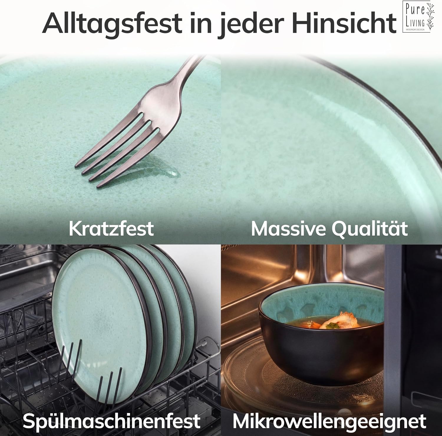 Thumbnail 3 de Steingut Suppenteller Ibiza – 6 Personen, Tief, Salbeigrün