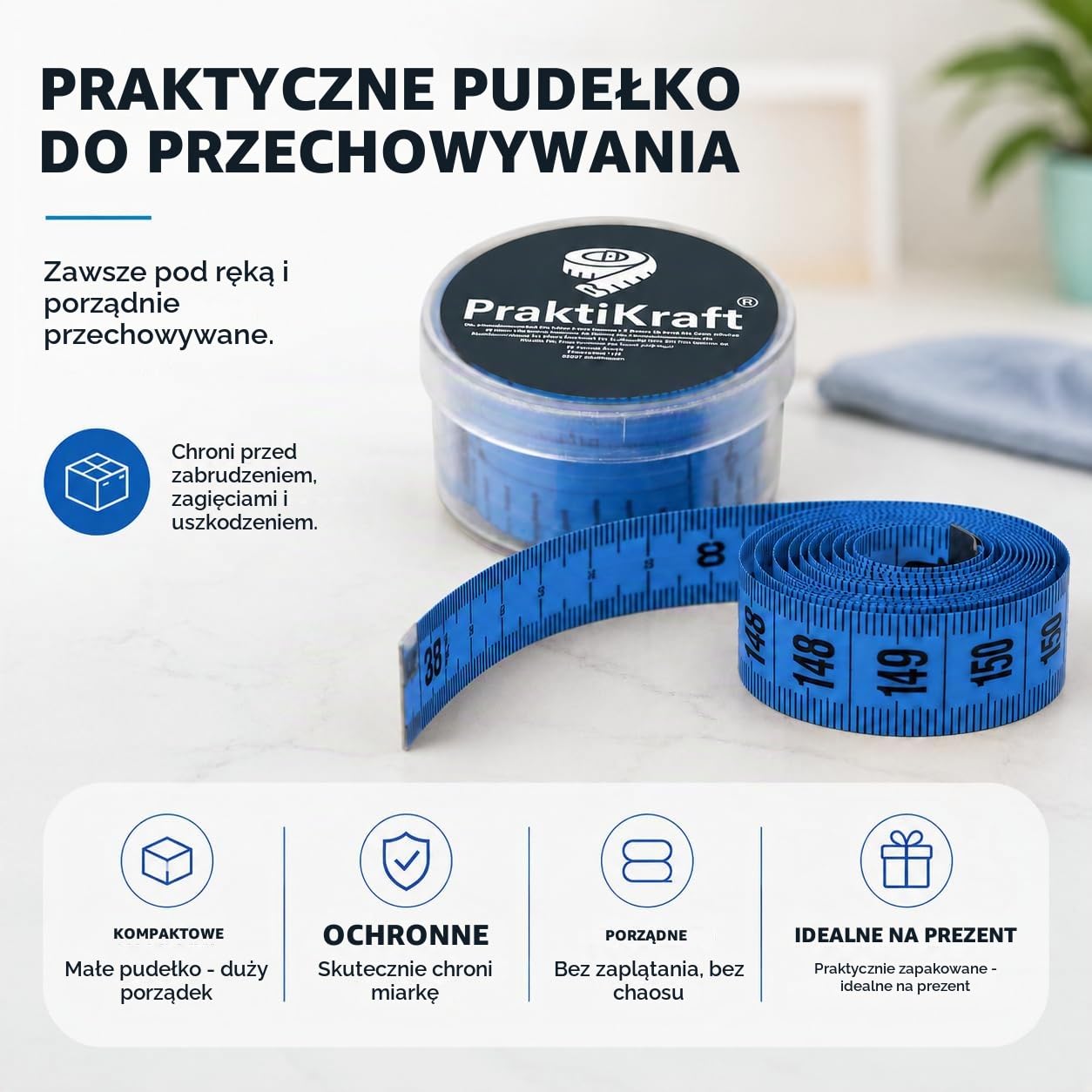 Thumbnail 1 de PraktiKraft 4262521265467 – taśma miernicza 150 cm, cm i cale, pudełko
