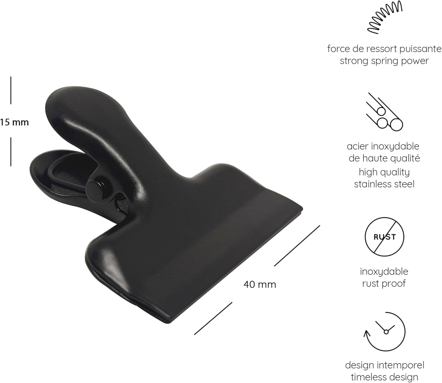 Thumbnail 1 de Pinces de fermeture Heimzeit en acier inoxydable – 12 pièces pour sachets alimentaires et documents, noir