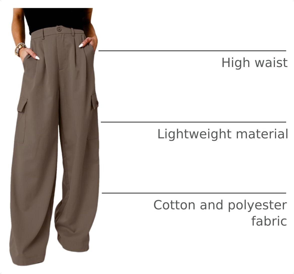 Detalle 2 de Dokotoo WGBW7711762-15-14 Women's Wide-Leg Cargo Pants, High-Rise, 4 Pockets