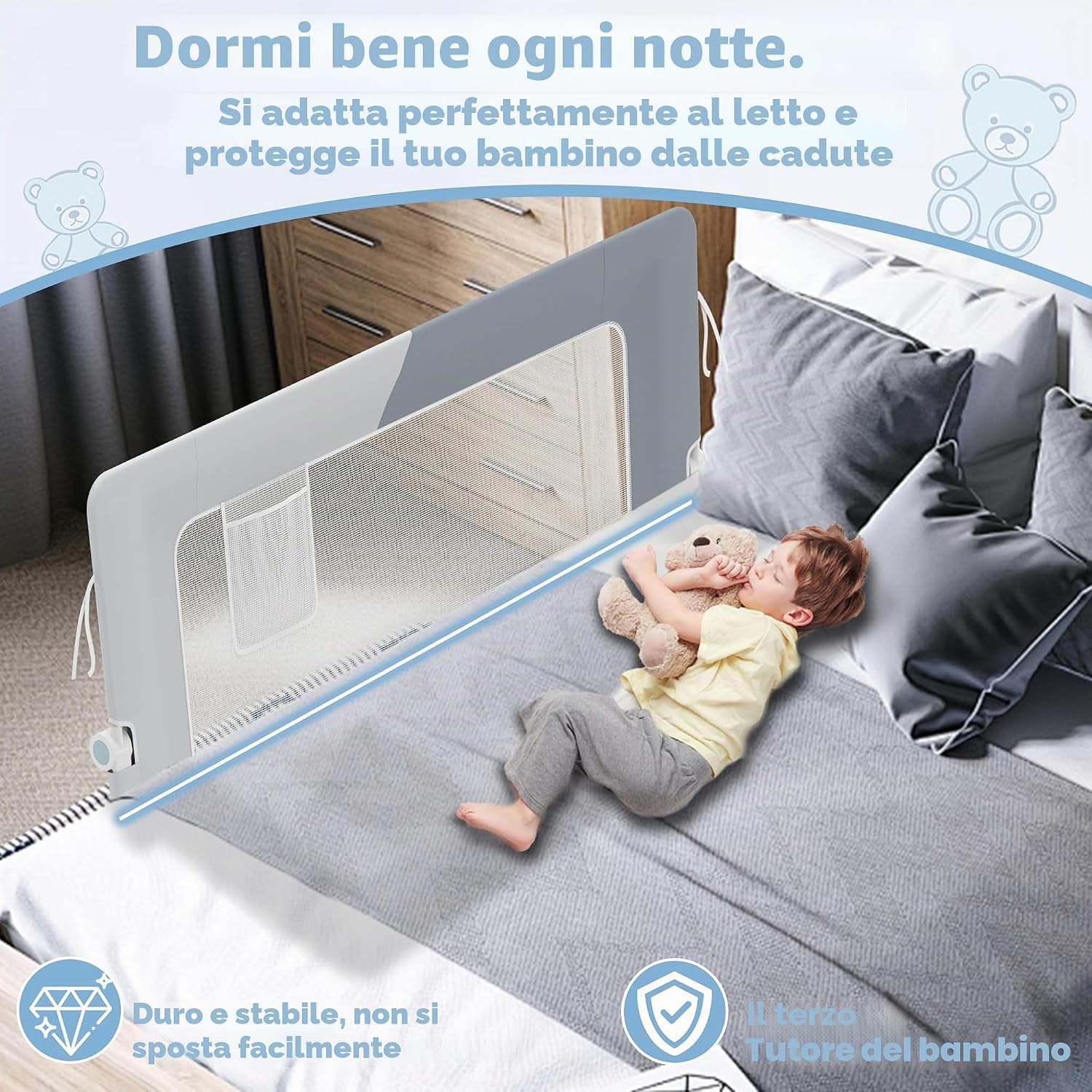Thumbnail 4 de LZQ Zanzariera per letto per bambini, pieghevole e regolabile 72–86 cm di altezza (180 cm) - protezione anti-caduta universale