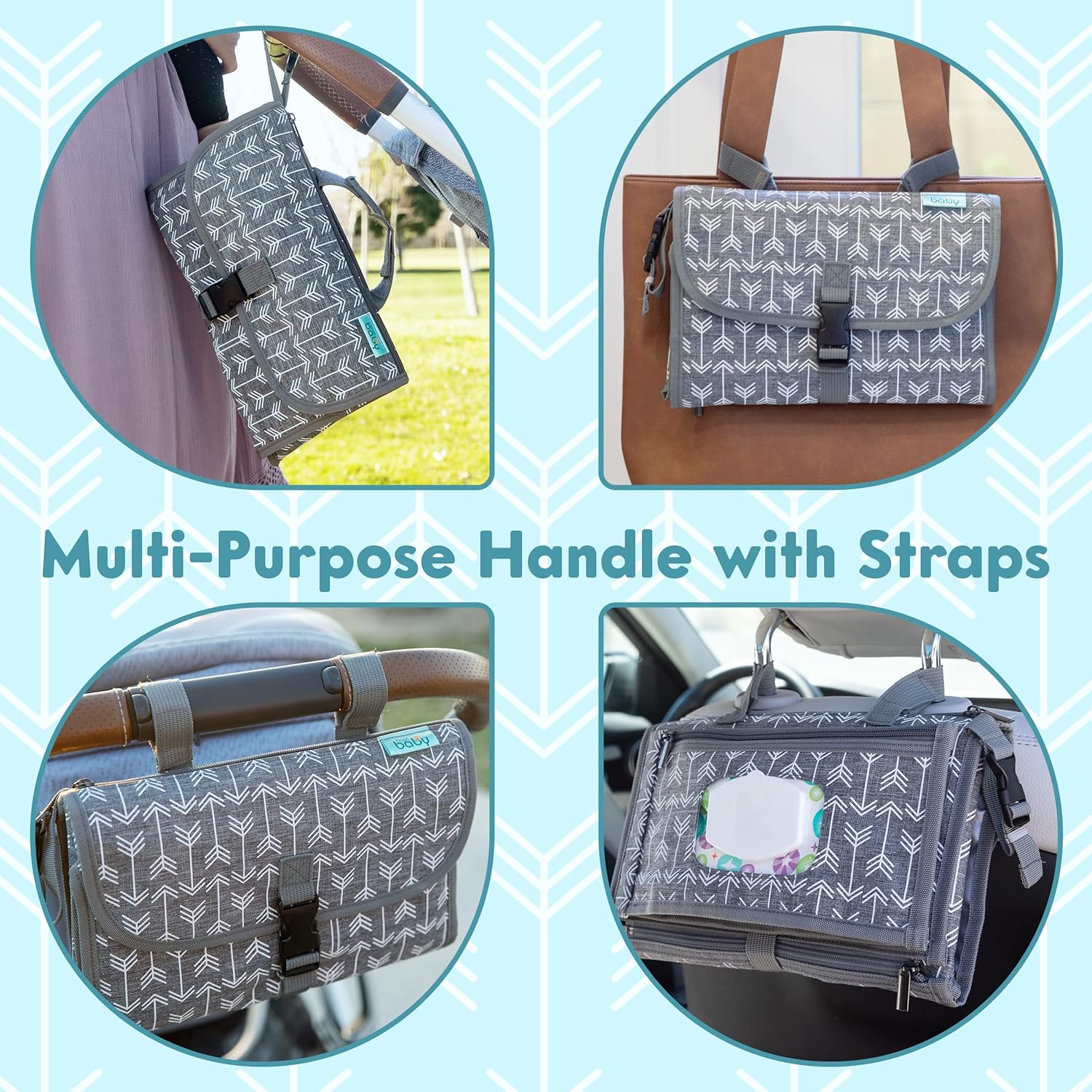 Thumbnail 2 de Kopi Baby Portable Diaper Changing Pad Travel Station Kit (Grey Arrows) — Changing Mat With Wipes Pocket