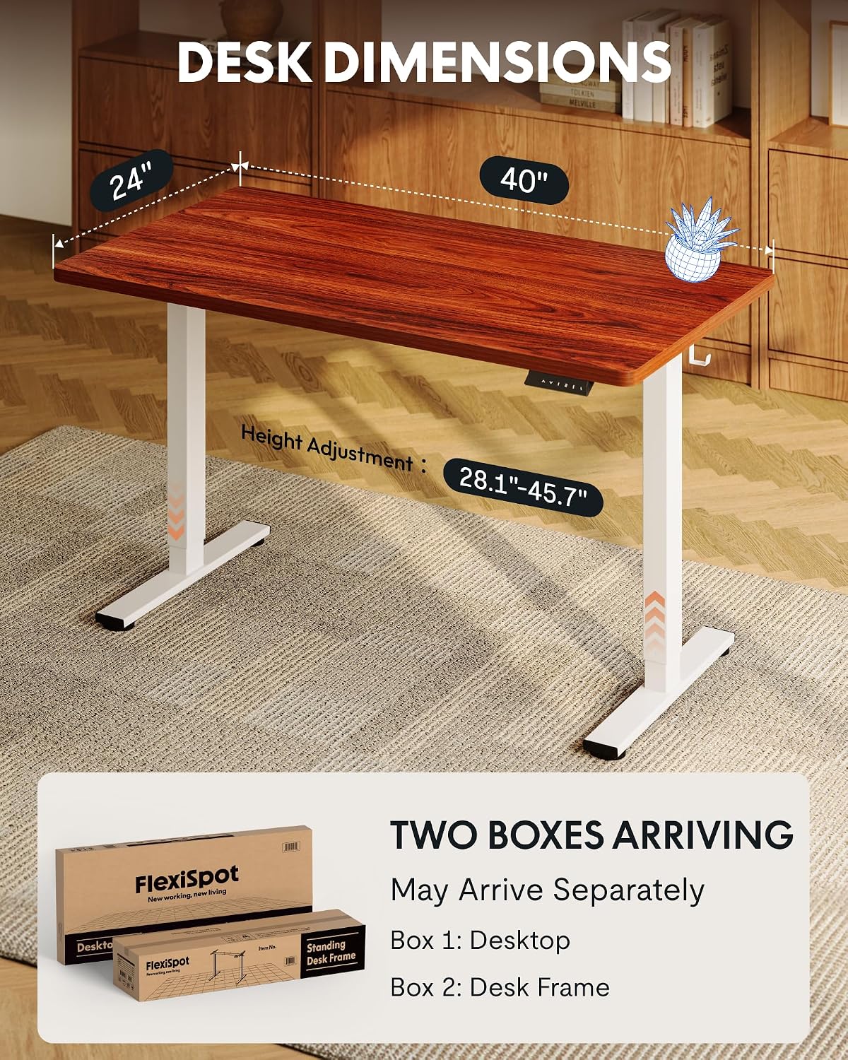 Detalle 2 de FLEXISPOT EN1 Electric Standing Desk, 40" x 24" Mahogany, 4 Presets