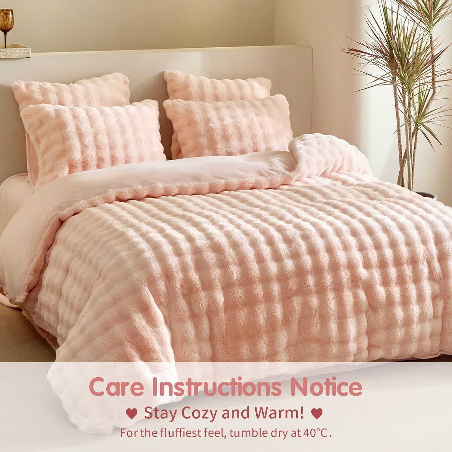 Thumbnail 6 de Lekesky Fluffy King Size Duvet Cover Set 1x Pink
