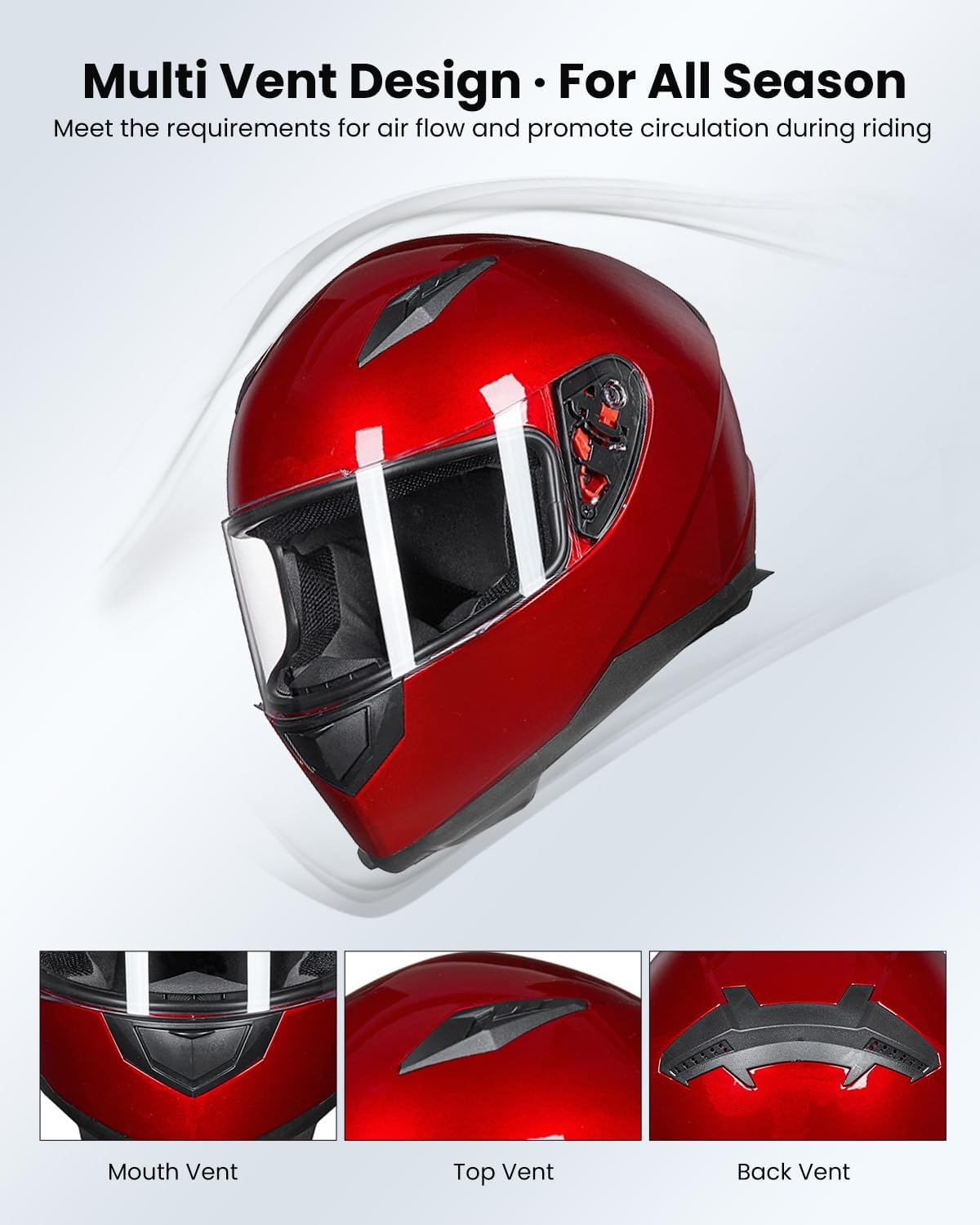 Detalle de ILM-313 Full Face Street Bike Helmet (DOT) with 2 Visors + Removable Winter Neck Scarf, Bright Red (L)