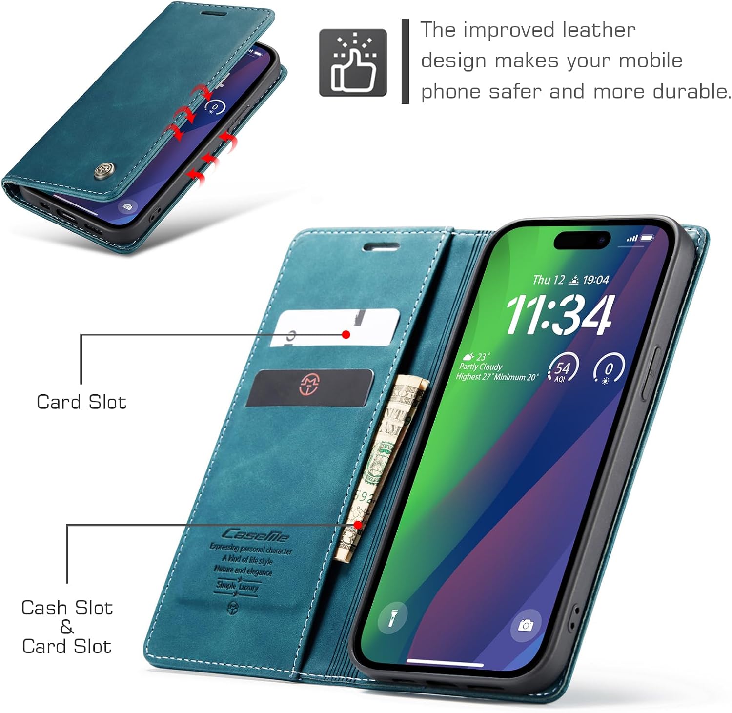 Thumbnail 1 de Cracedily Klapphülle iPhone 15 Plus Blaugrün