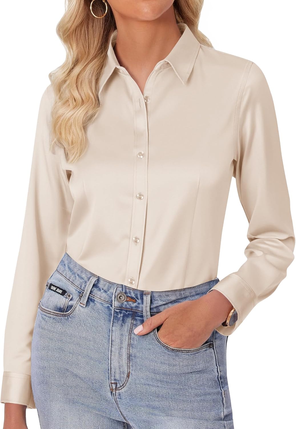 Detalle de siliteelon Damen Bluse bügelfrei Regular fit – Stretch Oberhemd für Business & Freizeit