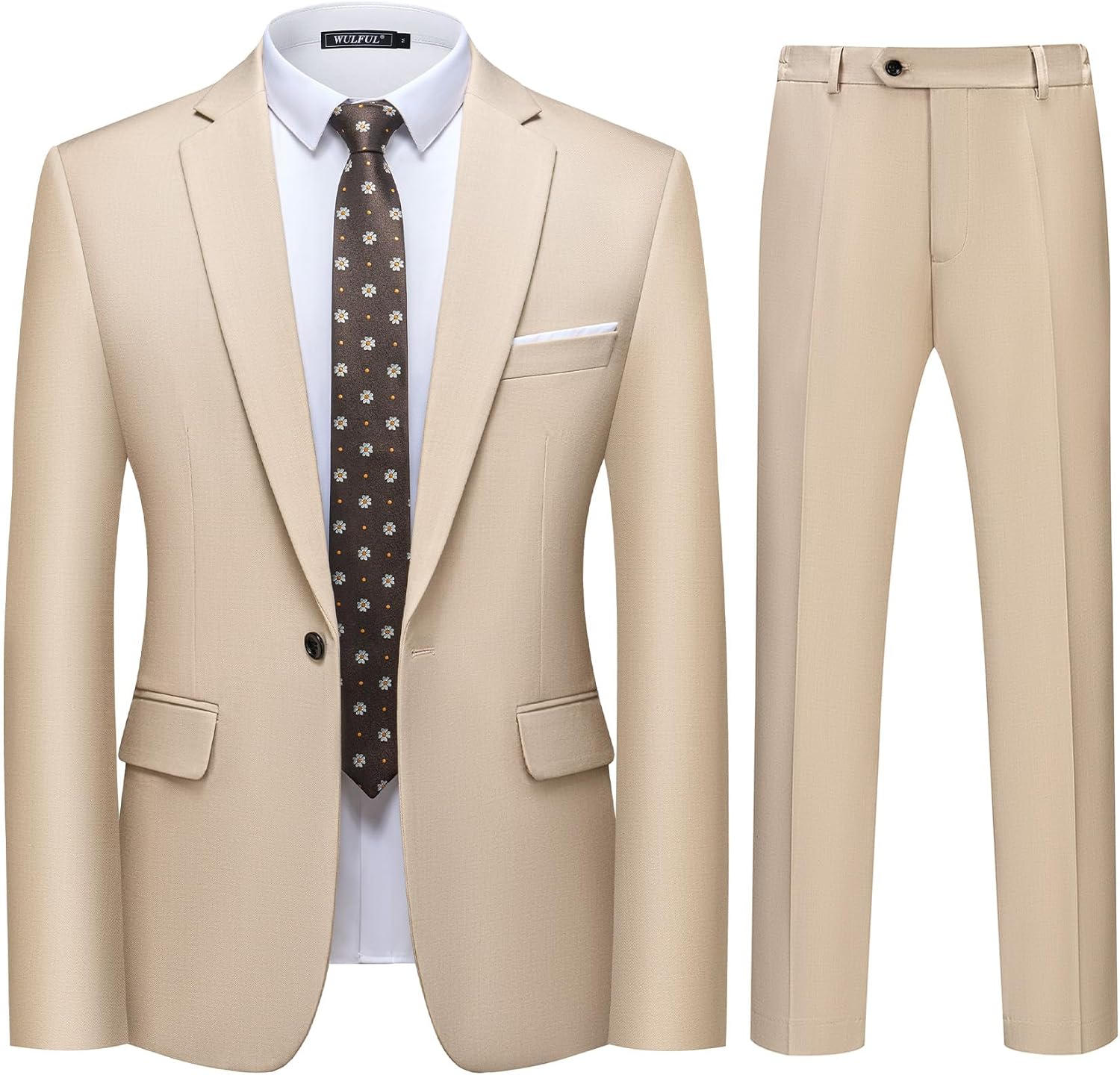 Detalle 2 de WULFUL Men’s 2-Piece Slim Fit Suit Set (One-Button Blazer Jacket + Pants) for Parties, Weddings & Business