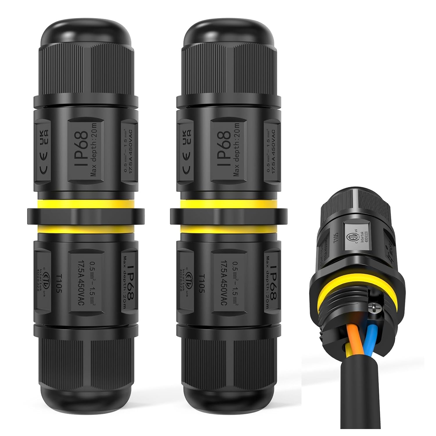 Detalle de EASERIA 17.5A (Normal) IP68-kabelconnector, 3-polig, voor kabels van 3–9 mm