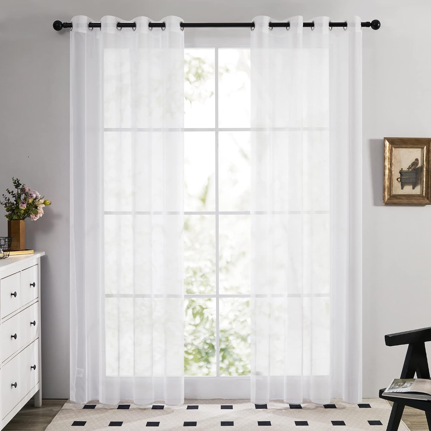 Detalle de Deconovo tende trasparenti moderne in voile con anelli, set da 2 pannelli 132x214 cm (bianco)
