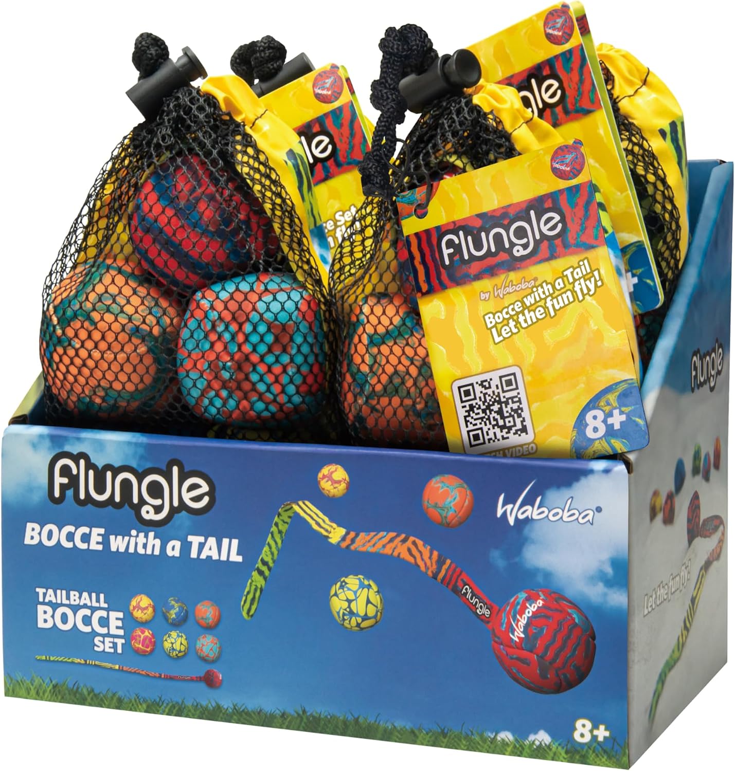 Detalle de Waboba FLUNGLE Ballwurfspiel – Unisex, 2–6 Spieler, kompakt Boccia mit Schwanzziel