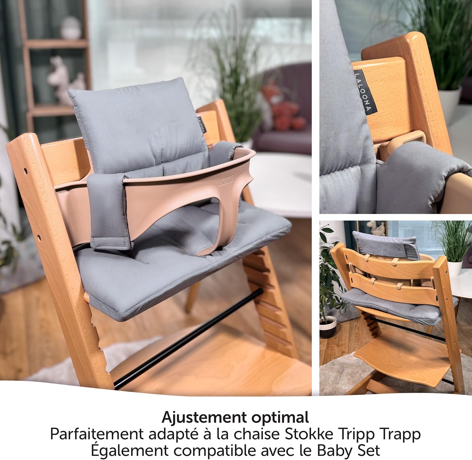 Detalle de LaLoona Coussin Chaise Haute Bébé pour Stokke Tripp Trapp – Assise Bebe 2 Pièces, Gris