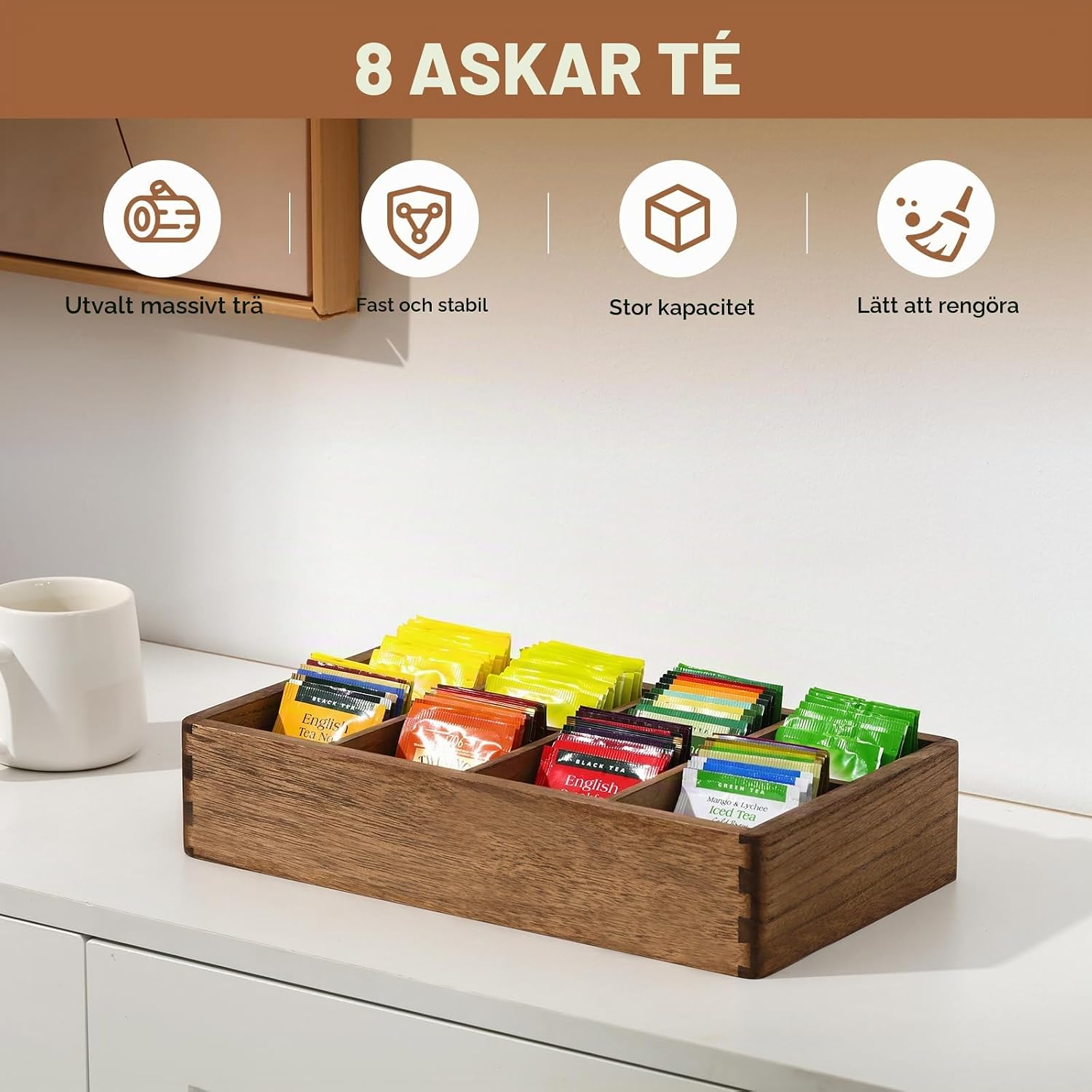 Detalle 2 de KIRIGEN tebox i paulowniaträ med 8 öppna fack, utan lock