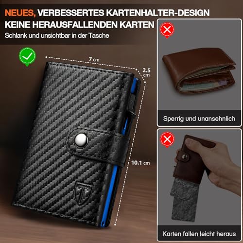 Detalle de TENBST Geldbörse Herren – Slim Wallet mit RFID, Münzfach und Pop-up-System