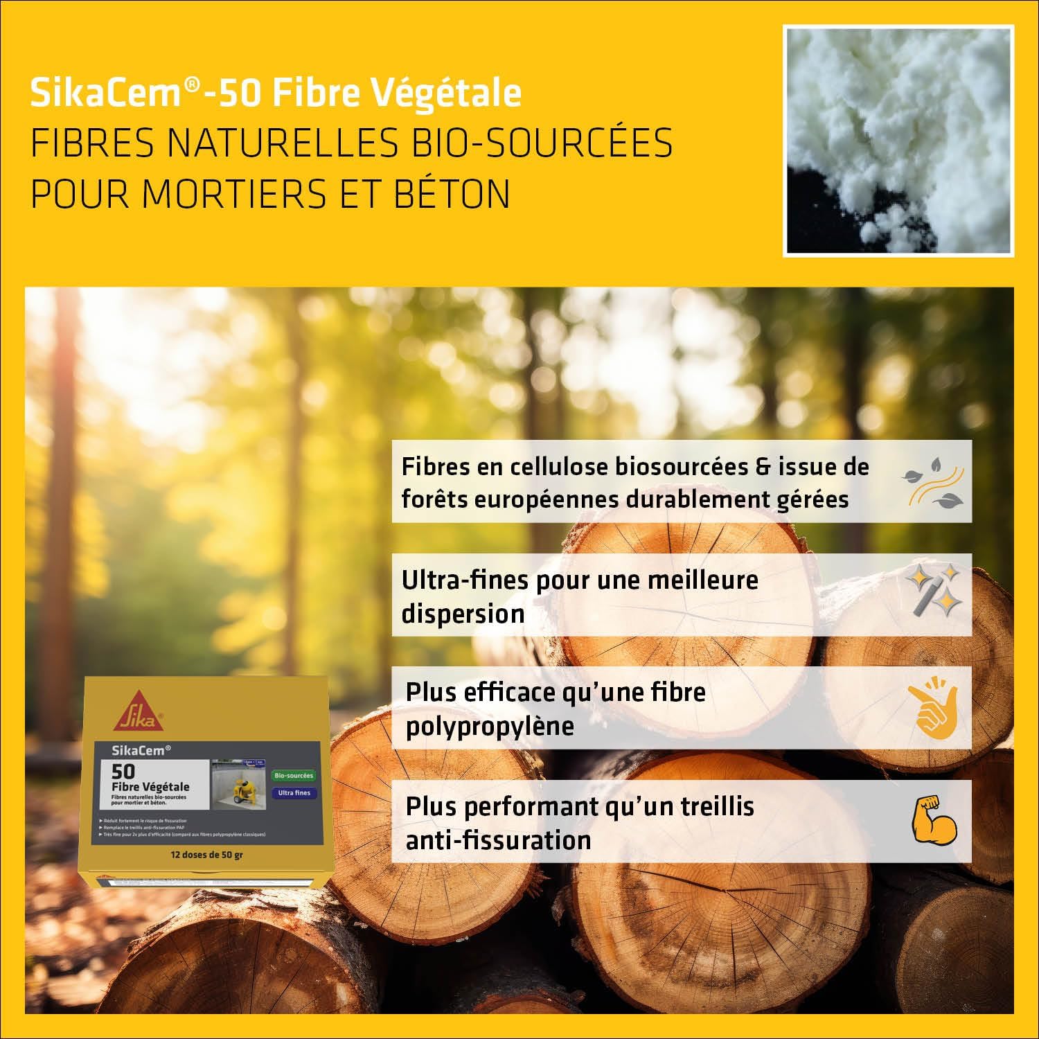 Detalle 2 de SikaCem-50 Fibre Végétale : fibres naturelles bio-sourcées pour béton et mortier