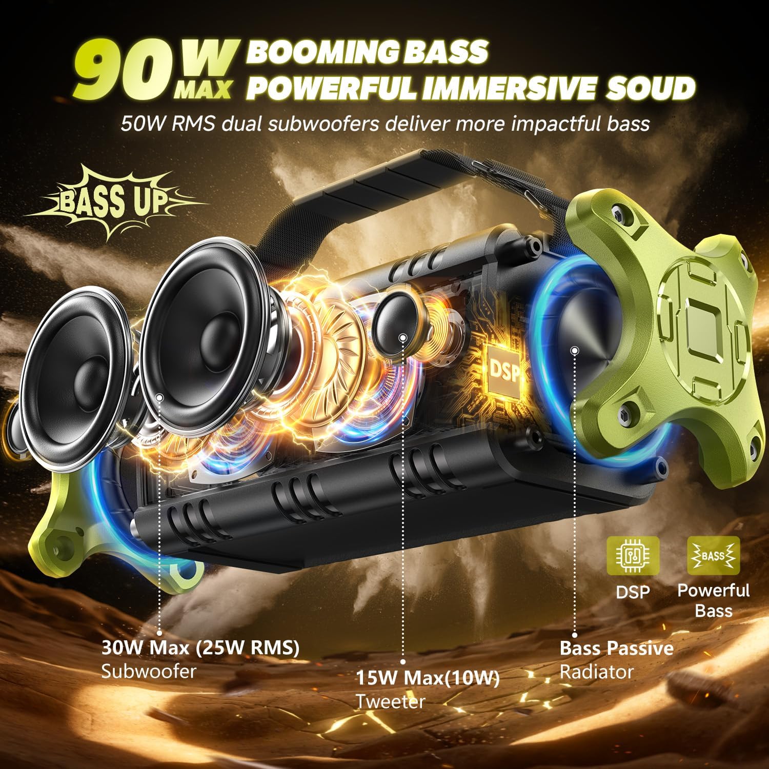 Thumbnail 1 de W-KING D8 90W Max Bluetooth Lautsprecher – 40 Std Akku, IPX6, Bass-Boost, Stereo-Surround
