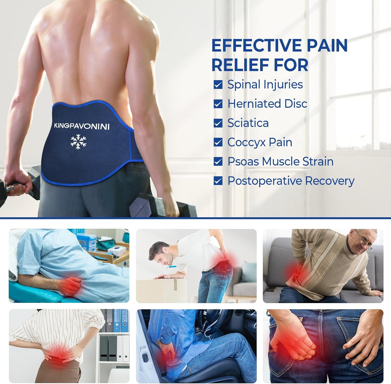 Detalle de KingPavonini Extra Large Back Ice Pack with Extension Strap (2 Pack)