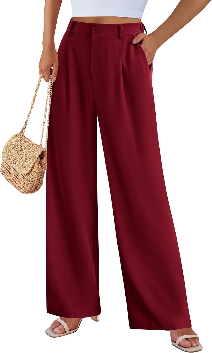 Detalle de PRETTYGARDEN Wide Leg Pants for Women — High-Waisted Business Casual Work Pants with Pockets