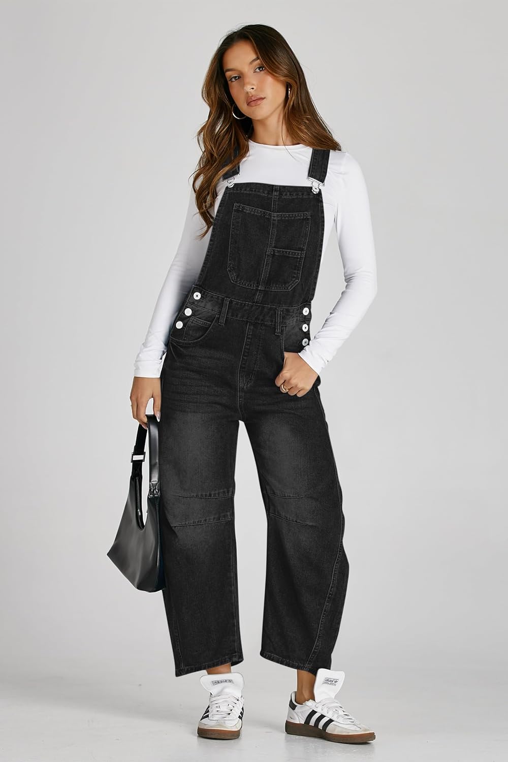 Thumbnail 3 de PLNOTME Women’s Denim Bib Overalls with Adjustable Straps, Barrel Leg & Pockets