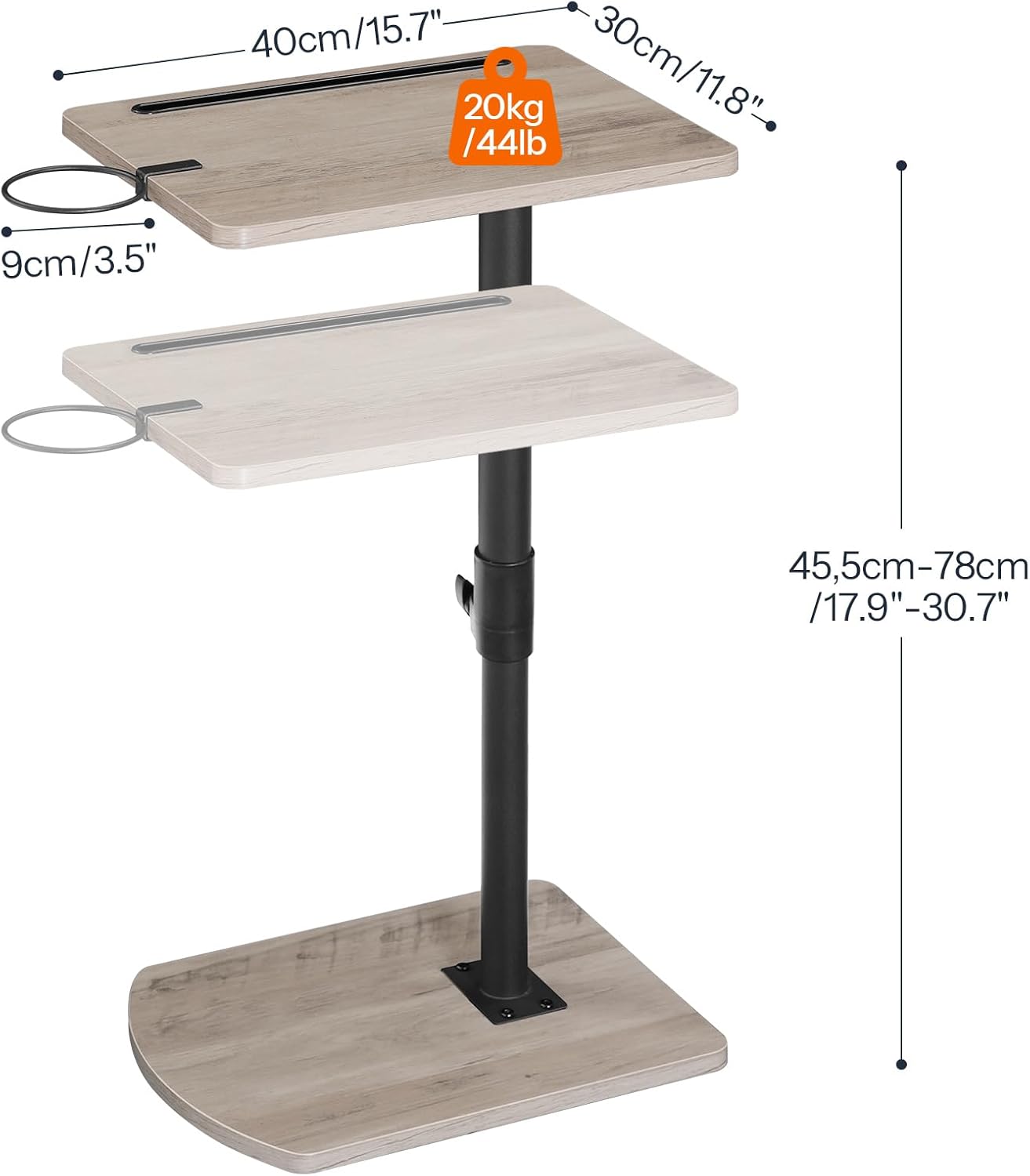 Thumbnail 2 de HOOBRO Tavolino a Forma di C Regolabile in Altezza con Piano Rotante a 360°, Portabicchieri Rimovibile e Slot per Tablet | Grigio Invecchiato/Nero