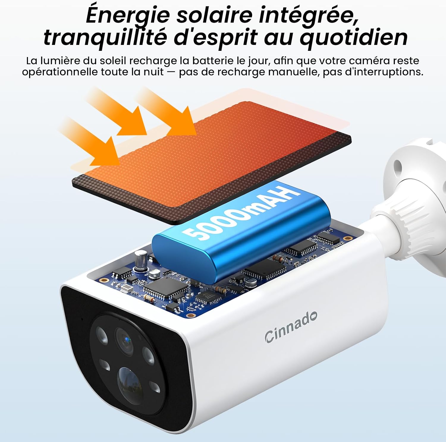 Detalle de Cinnado 2K 3MP Camera Surveillance WiFi Extérieure Solaire, IP65 – sans Fil