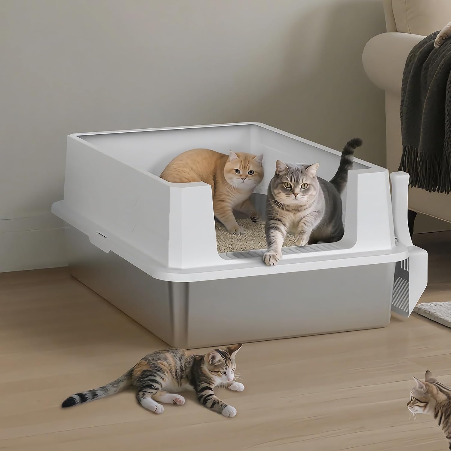 Detalle de MIXJOY XXXL Stainless Steel Cat Litter Tray 71cm High 🐱
