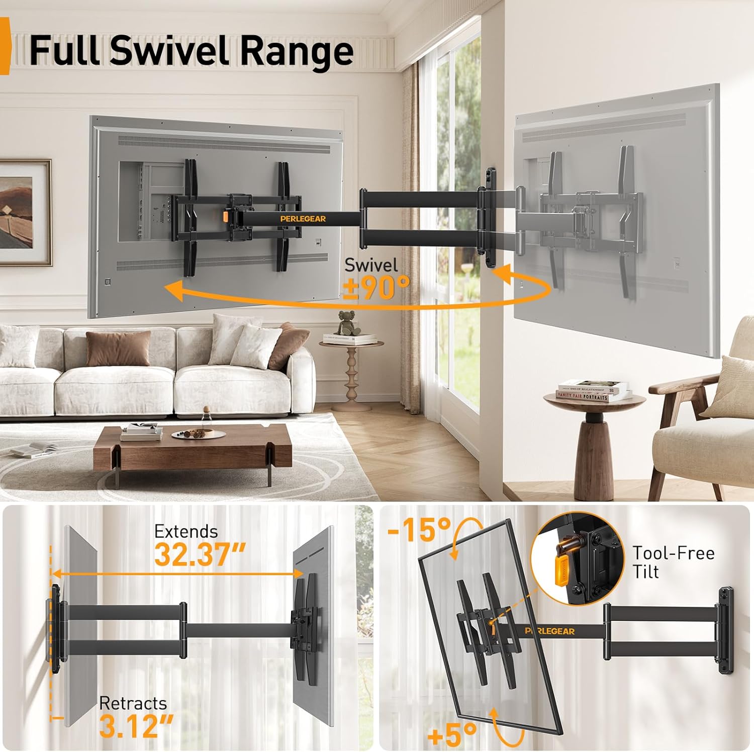 Detalle 2 de Perlegear Corner TV Wall Bracket 822mm reach