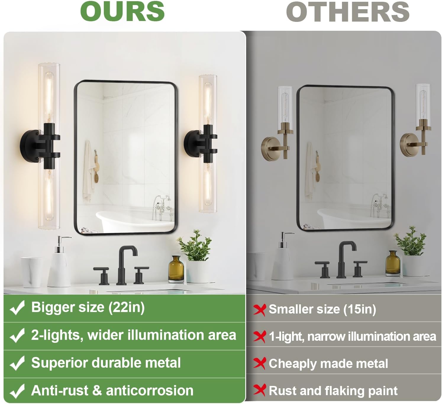 Detalle 2 de Indoi YX-050 Wall Sconces, Matte Black Metal and Clear Glass, Set of 2