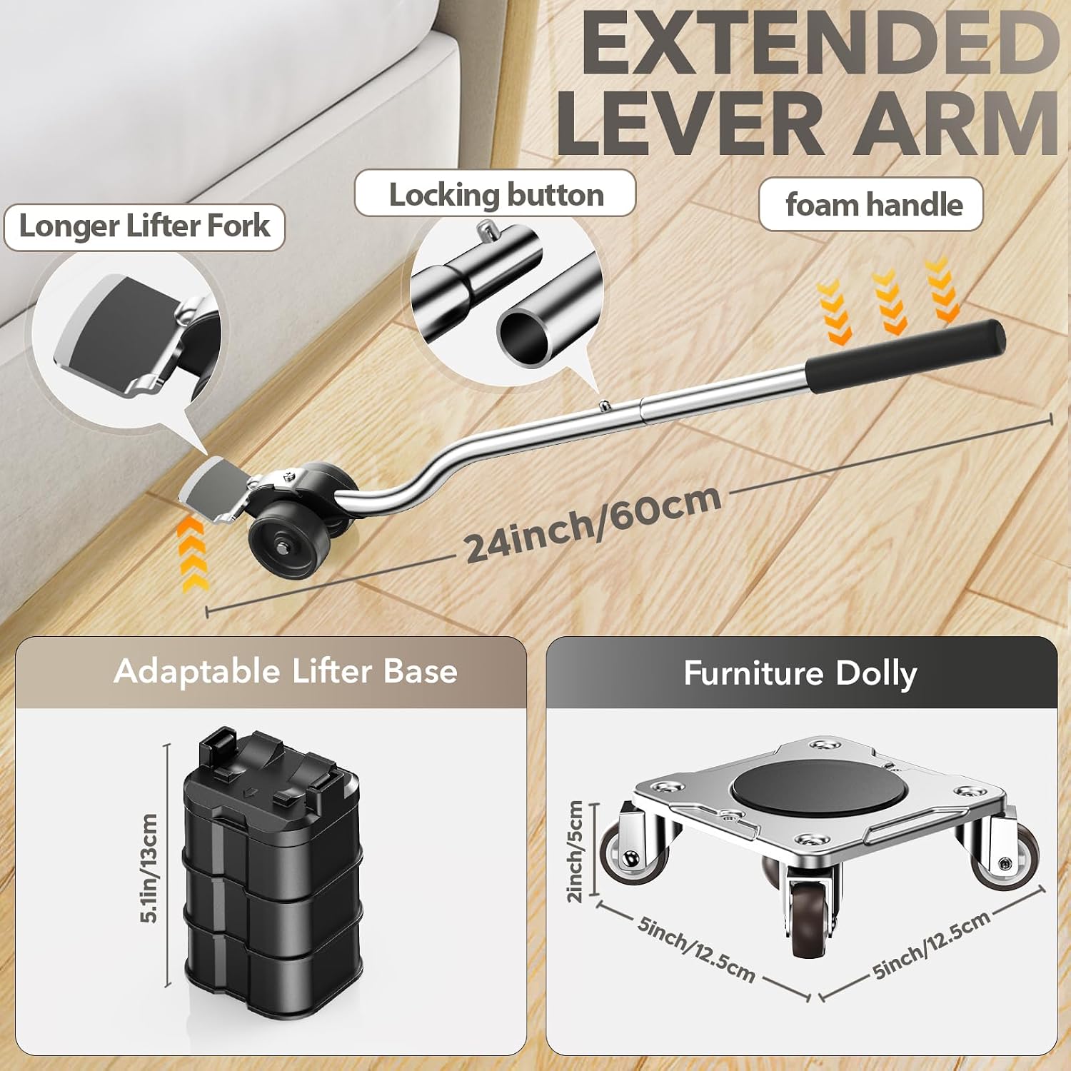 Detalle de WOUOW Kit Spostamento Mobili con Funzione Parking – Carrello per Mobili Pesanti 500 kg