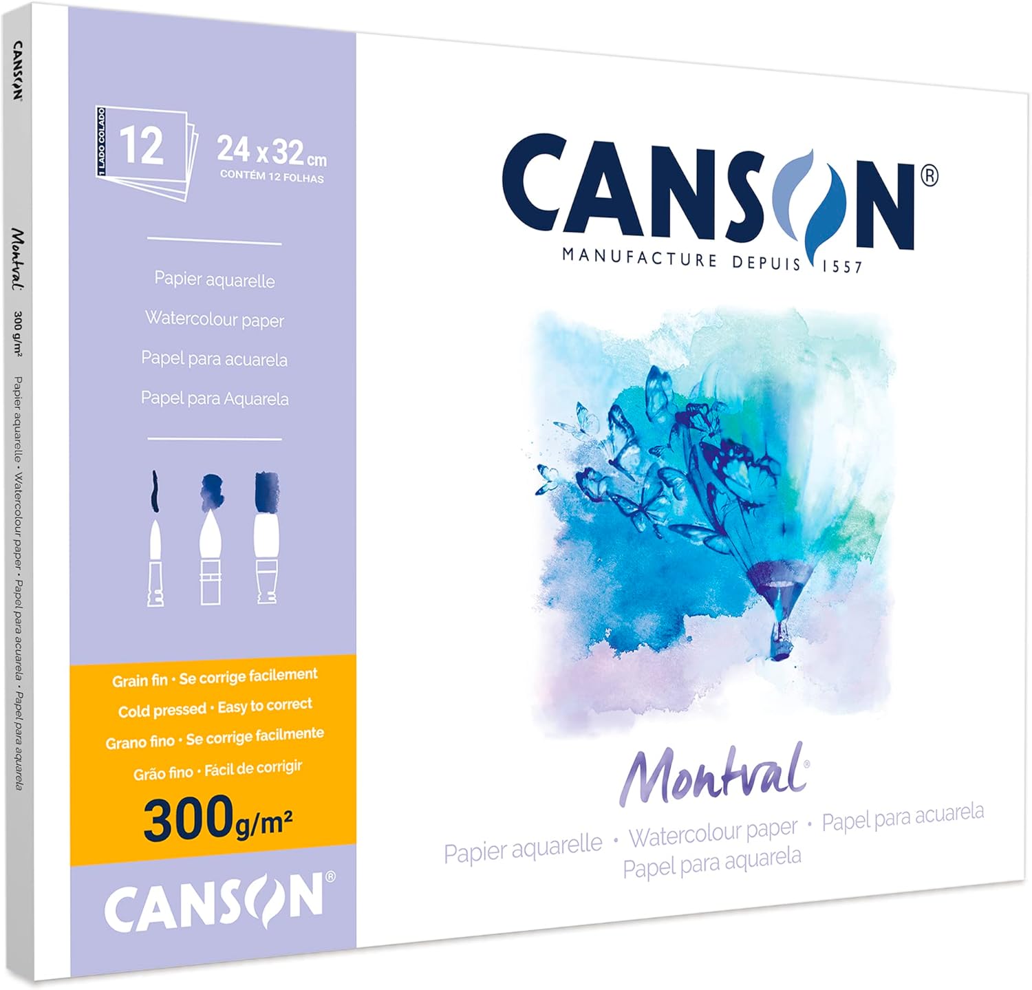 Thumbnail 1 de Canson Montval bloc d’aquarelle grain fin 12 feuilles 24 × 32 cm, 300 g/m² (blanc)