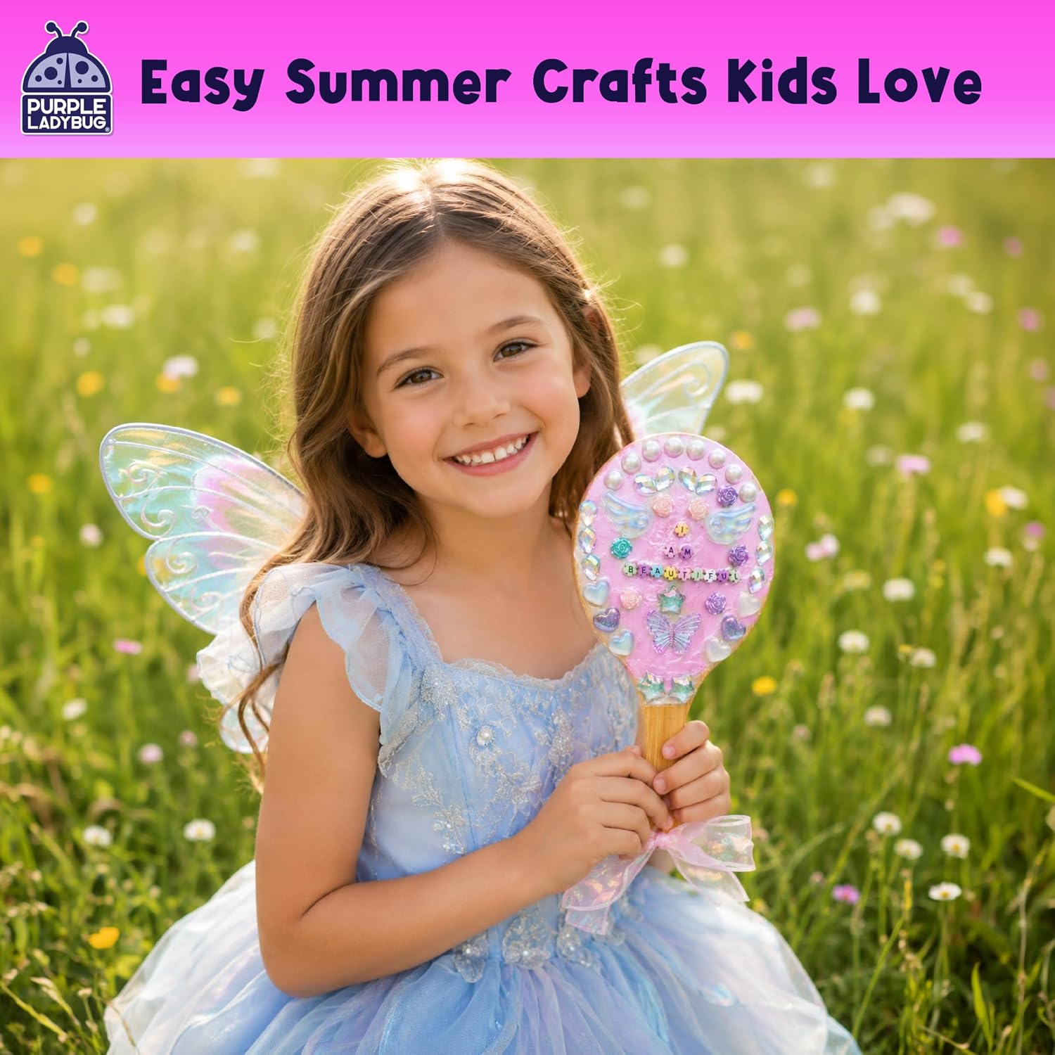 Detalle de Bling Out Your Mirror DIY Craft Kit for Kids – Decorate Your Own Wooden Mirror