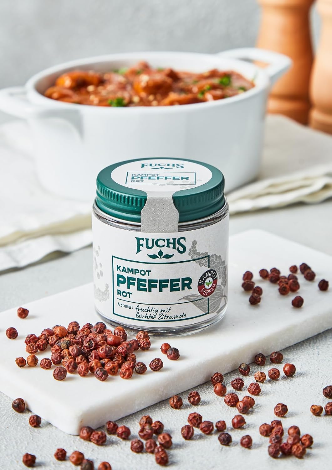 Detalle 2 de Fuchs Kampot Pfeffer rot ganz 60 g 🌶