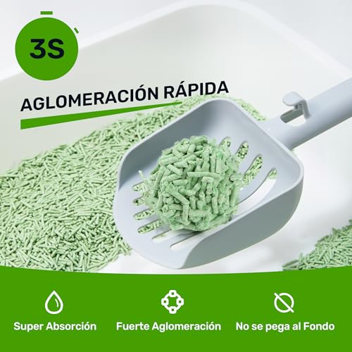 Detalle de FUKUMARU Arena de Tofu para Gatos 10.8kg: arena aglomerante con té verde, polvo reducido y desechar en inodoro