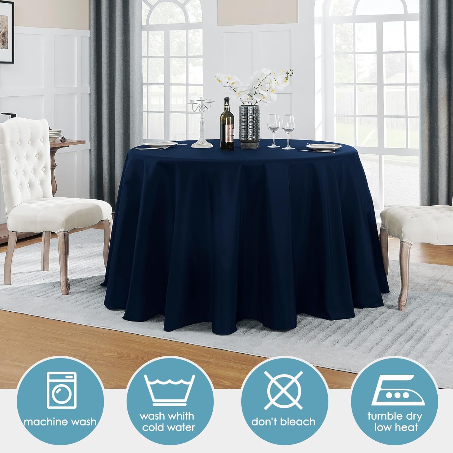 Thumbnail 3 de VidaFete 10-Pack Navy Blue 120-Inch Round Tablecloth (Polyester) for Dining, Parties & Buffets