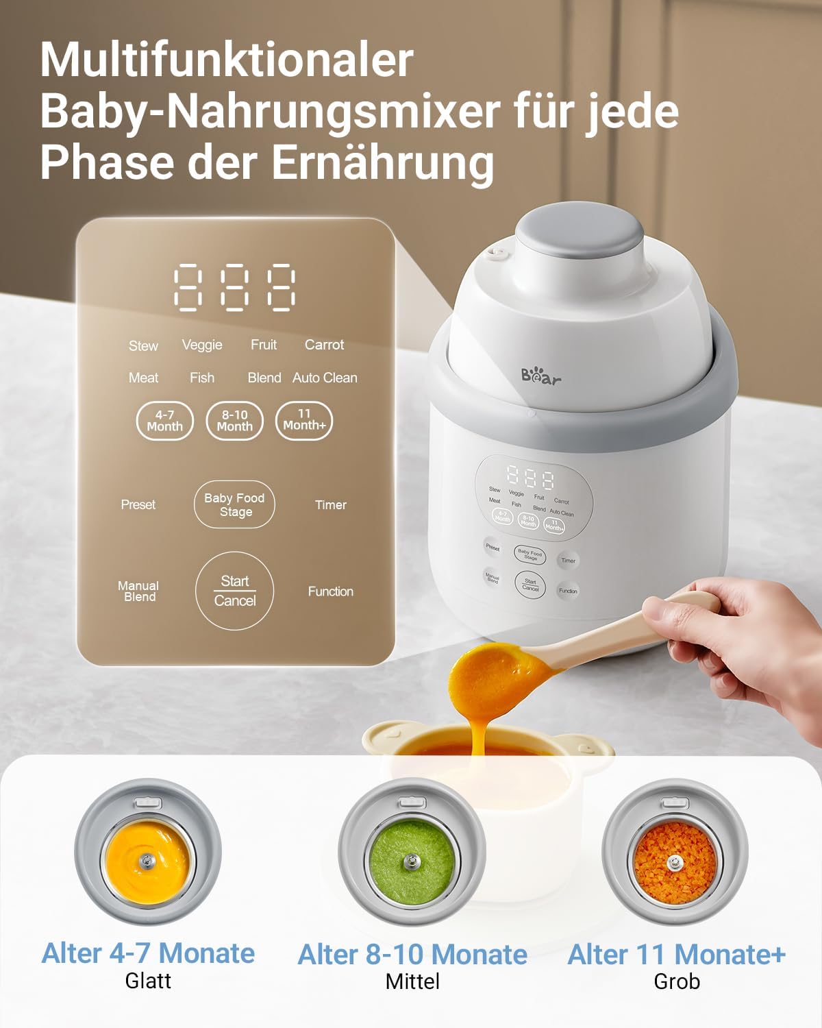 Detalle 2 de Bear Baby NutriEase AllStage Edelstahl AllStage Baby-Food Maker