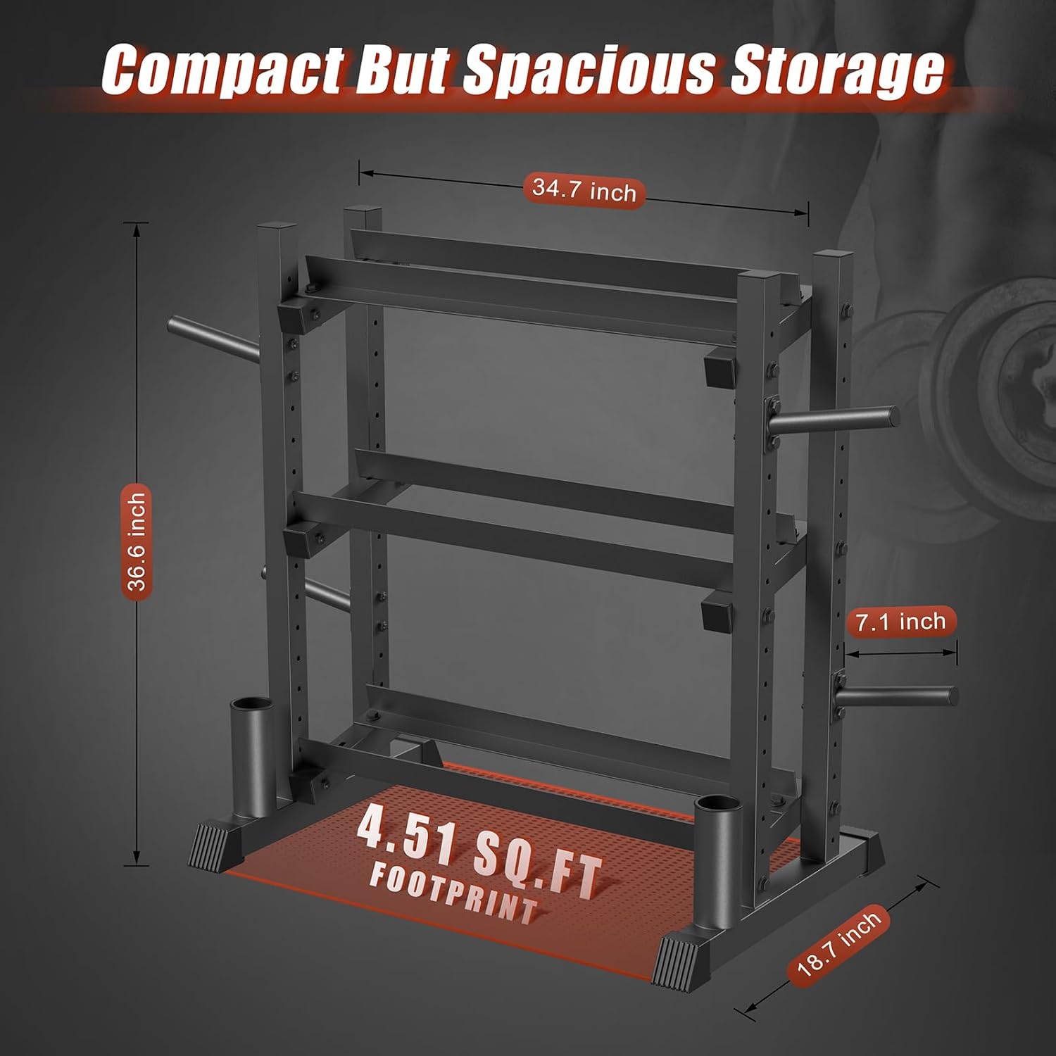 Detalle 2 de 3-Tier Dumbbell Rack (1100LB Capacity) Adjustable Weight Rack for Home Gym