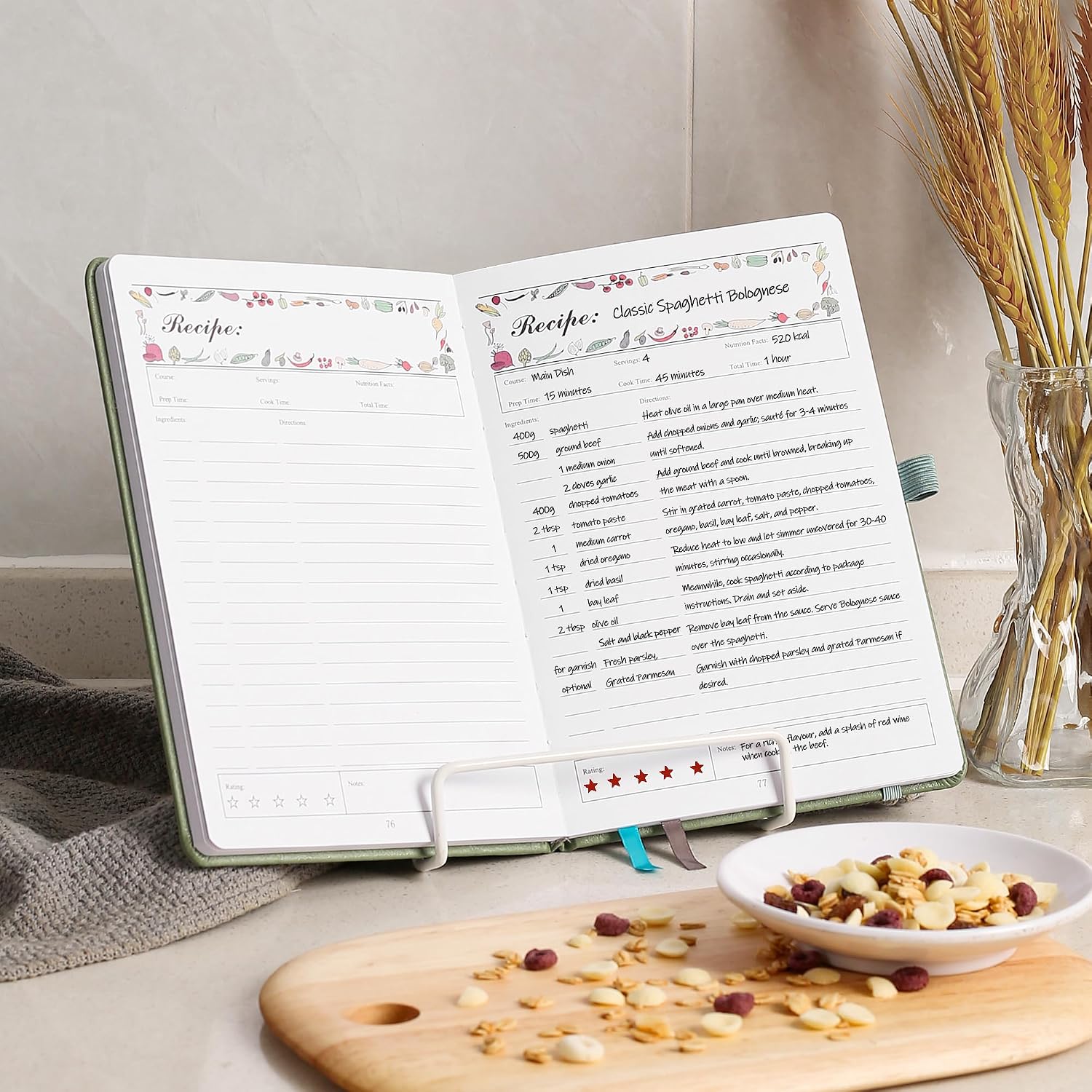 Detalle 2 de ZXHQ Blank Recipe Book (A5 Sage Green) – Hardcover journal for up to 124 recipes with thick 120gsm paper