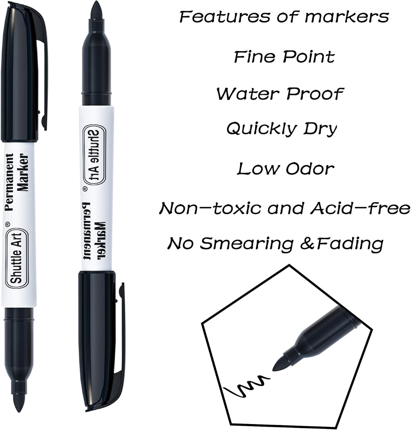 Thumbnail 2 de Shuttle Art 24 Black Permanent Markers pack 🖊️