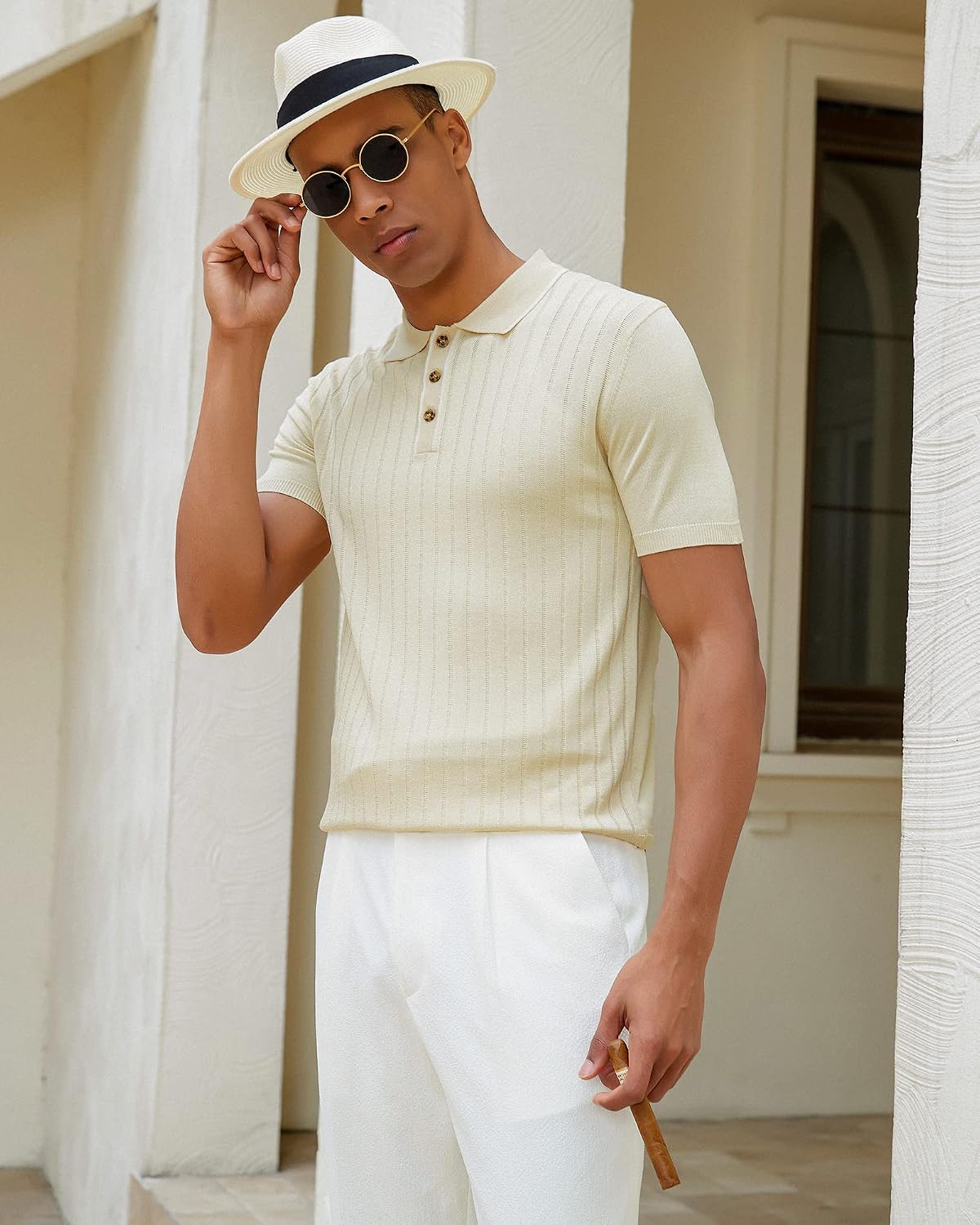 Detalle de Kallspin Men's Knit Polo Shirts Short Sleeve Jumpers for Golf, Beach and Summer Wear
