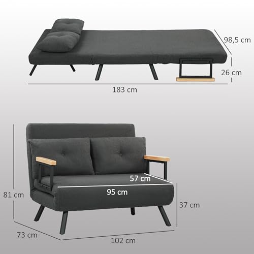Detalle de HOMCOM Sofá Cama Plegable 2 Plazas 🛋️ Gris Oscuro