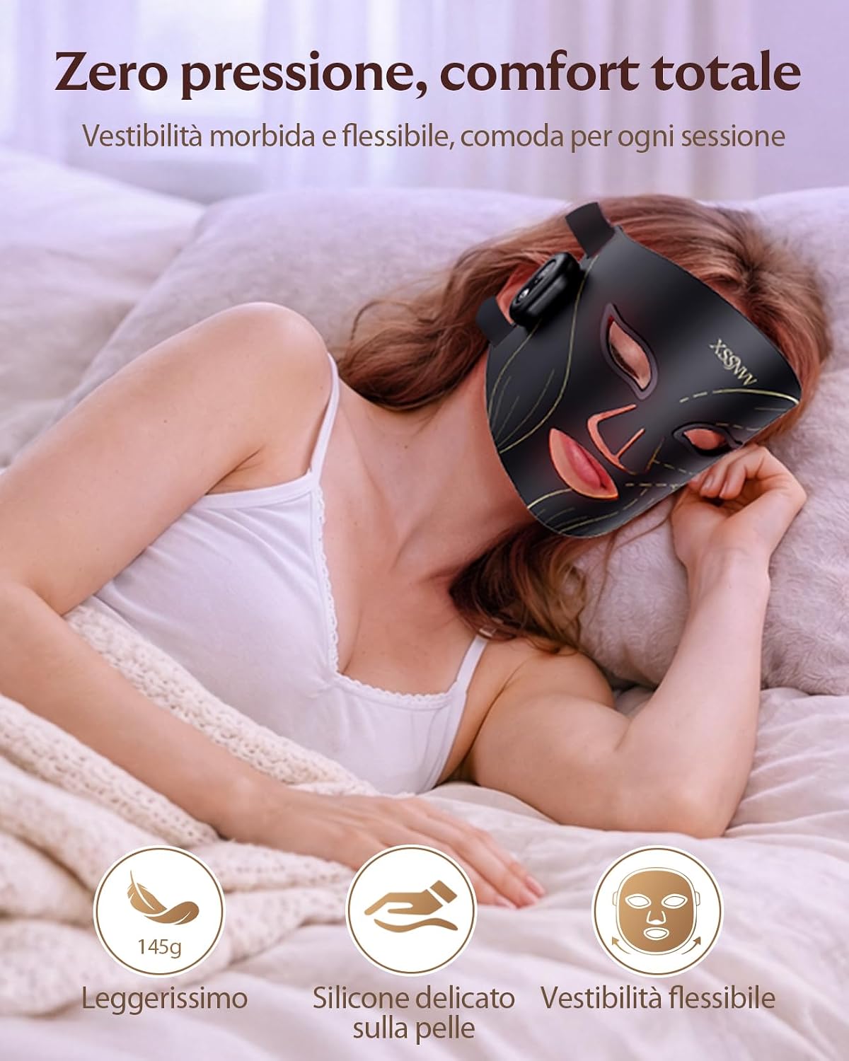 Detalle 2 de XSSNVV Maschera LED Viso con Luce Rossa e 272 LED Infrarossi NVV03 – Maschera Facciale Multicolore, Wireless e Ricaricabile