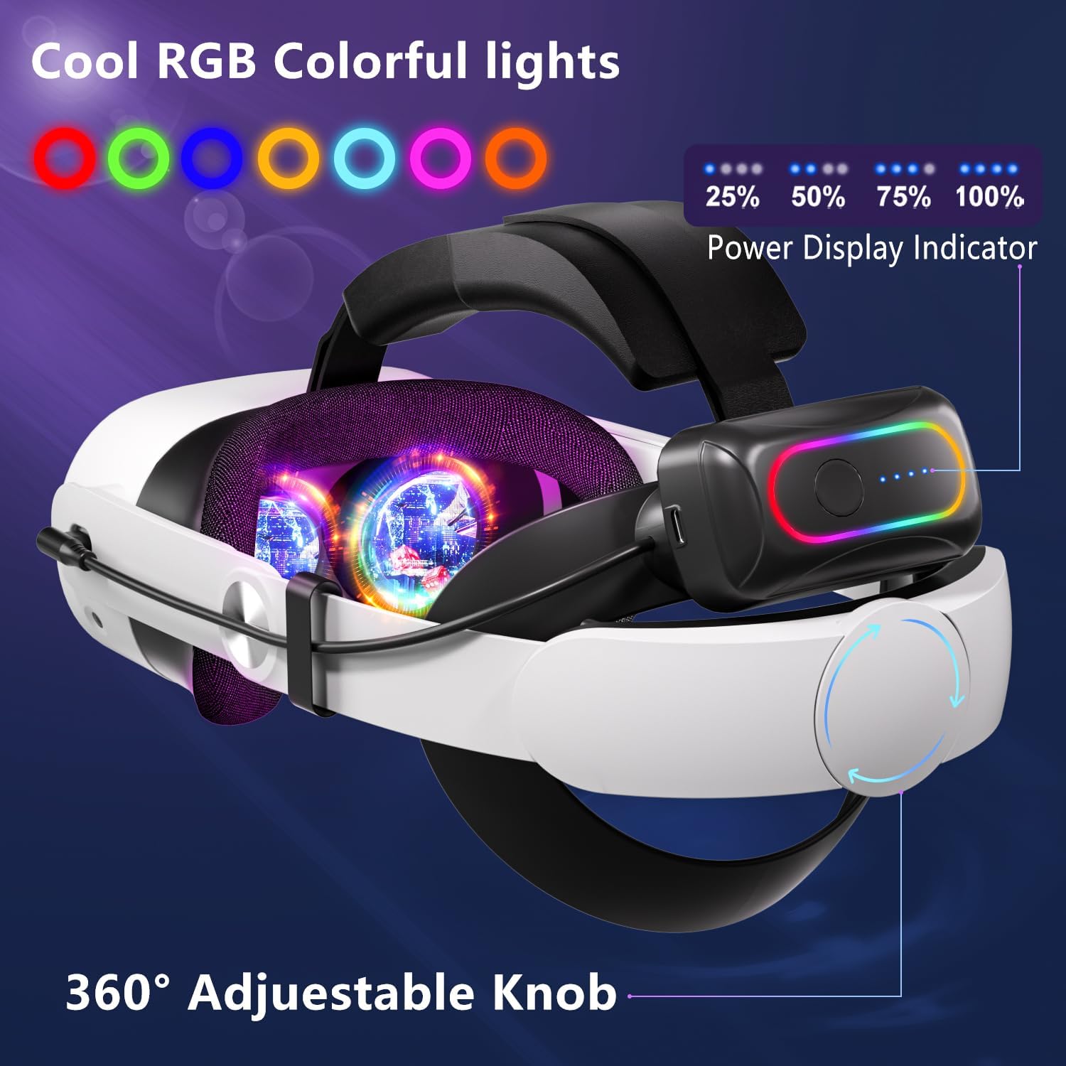 Detalle 1 de Saqico Headstrap +2 Magnetic Battery VR Strap with Dual 10,000mAh Packs