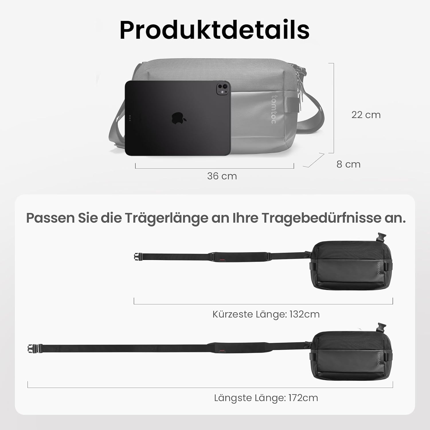 Thumbnail 6 de tomtoc Herren Schultertasche Umhängetasche 7L für 11-Zoll iPad Air M4/M3/M2, iPad Pro M5/M4 & iPad A16 – Schwarz