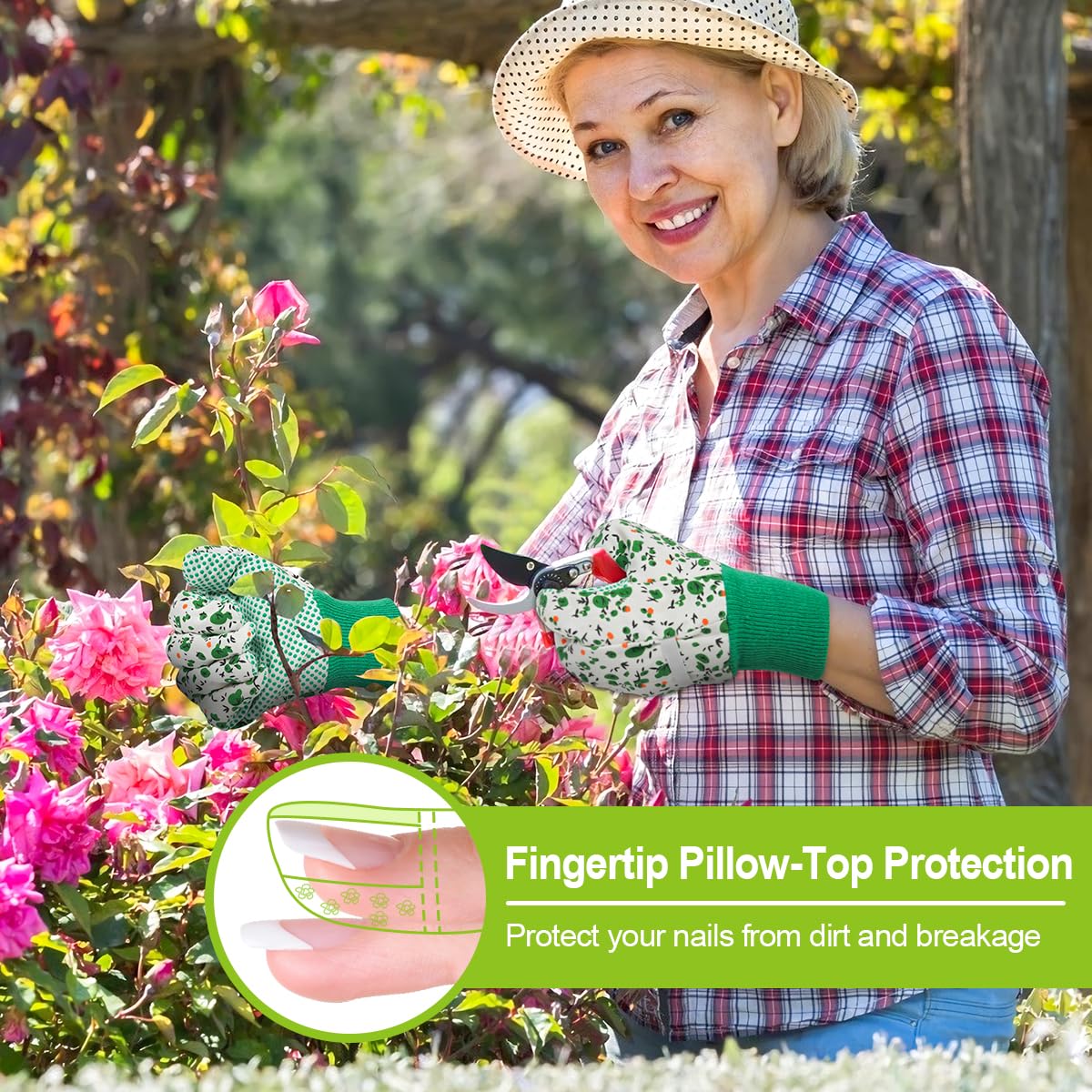 Detalle de Ainiv 3 Paia Guanti da Giardinaggio Antiscivolo con Motivo Floreale – Comfort e Protezione per il Cortile