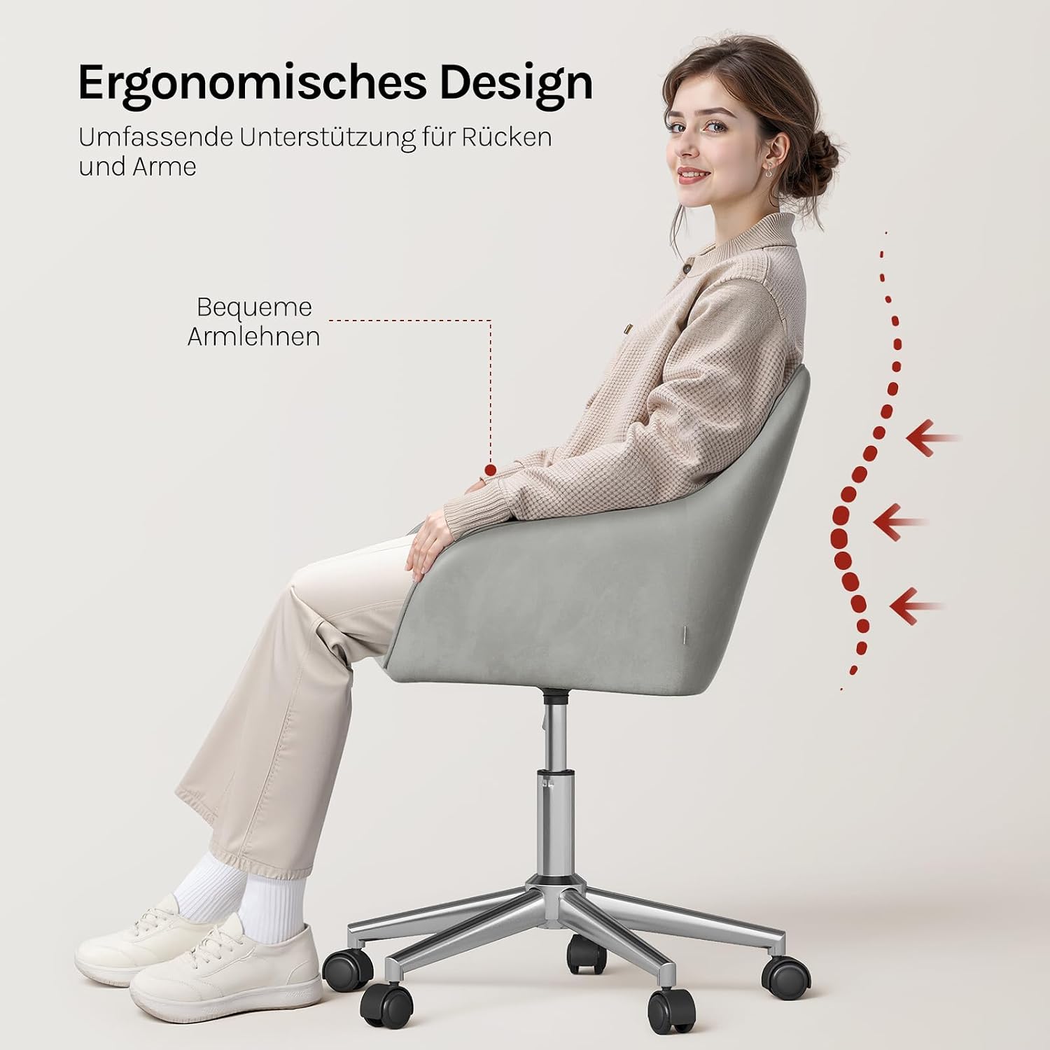 Detalle de WOLTU Homeoffice-Stuhl BS145hgr mit Armlehnen, Samtsitz, 360° Drehfunktion und höhenverstellbarer Sitzhöhe bis 150 kg