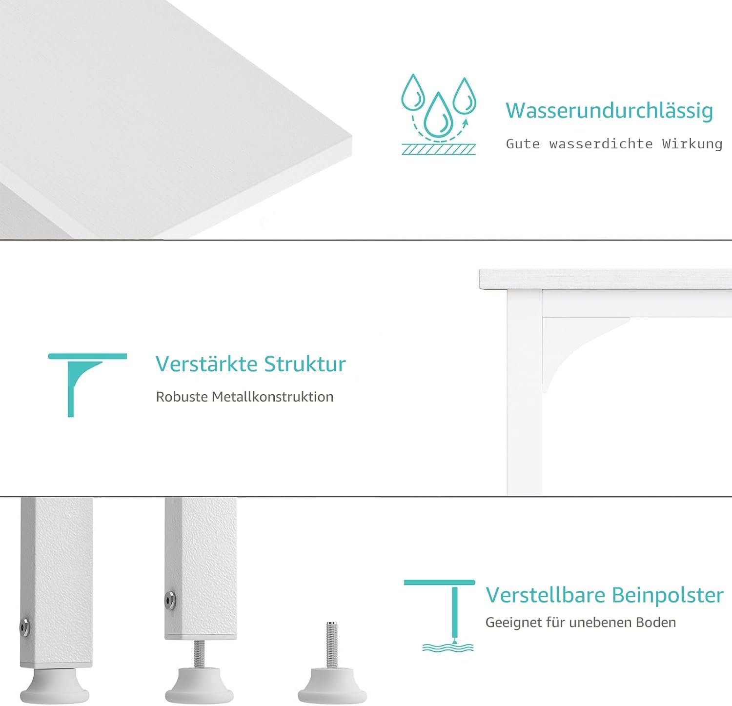 Thumbnail 6 de Lufeiya Schreibtisch mit 3 Schubladen – Weiß, 118 x 50 x 75 cm, stabiles Computertisch-Design mit Stauraum