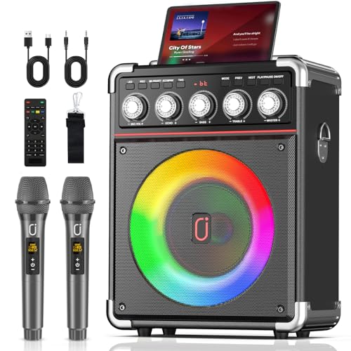 Detalle de JYX Karaoke Maschine TX05 mit 2 kabellosen Mikrofonen: Tragbare All-in-One Karaoke-Box mit Bluetooth 5.3