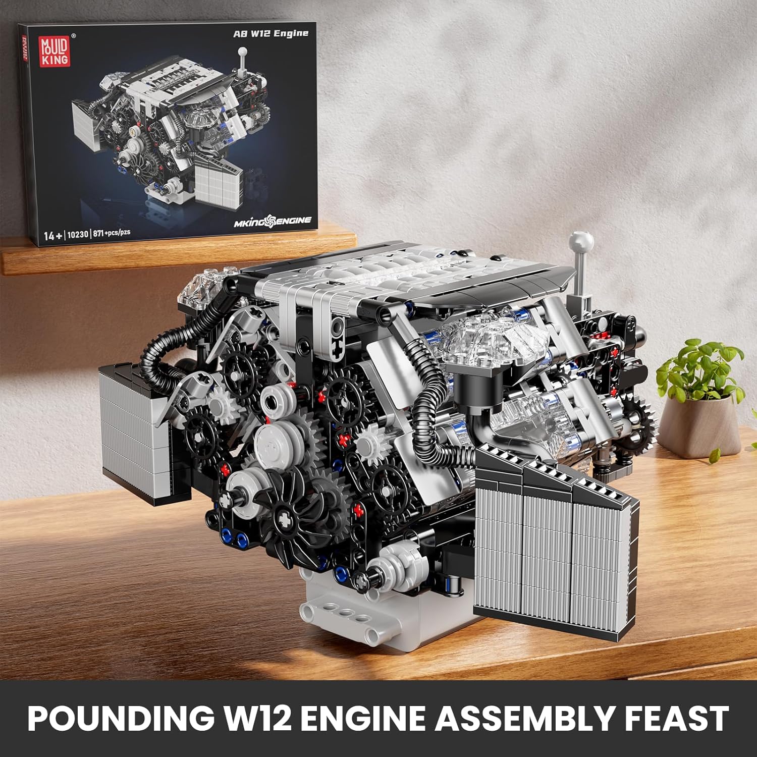 Thumbnail 5 de Mould King 10230 Technik Motor – Modellbausatz mit 871 Teilen, transparenten Zylinderköpfen und elektrischem Antrieb